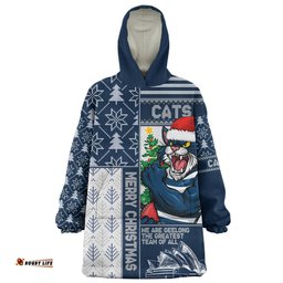 Geelong Cats Merry Christmas Knit Style Festive Spirit Wearable Blanket Hoodie Aussie Oodie