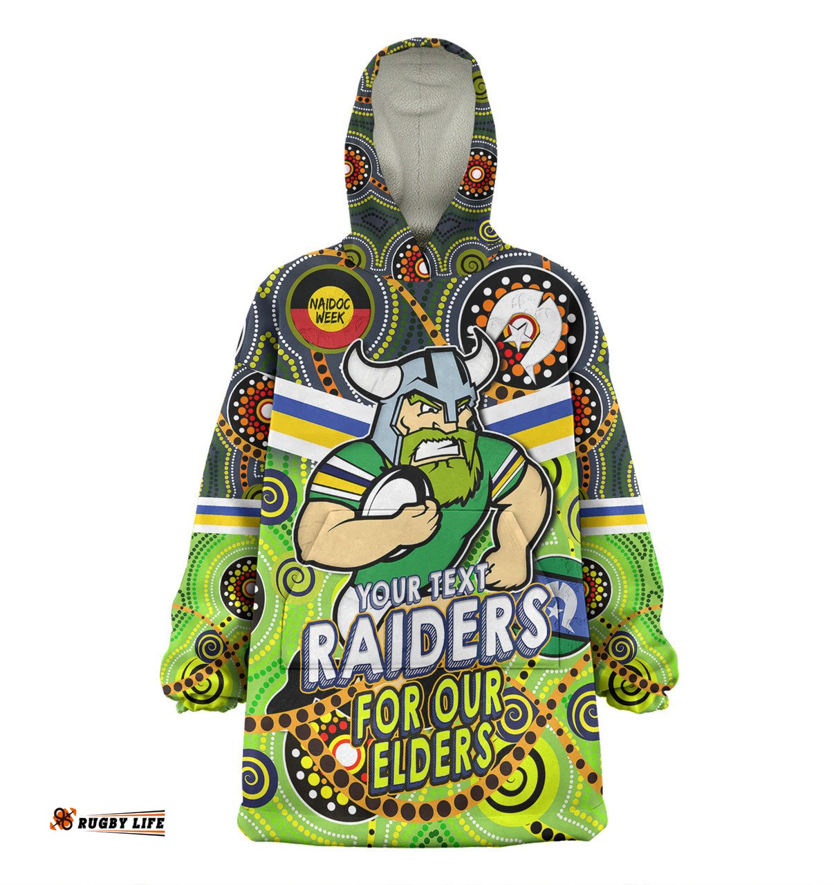 Canberra Raiders Naidoc Week Custom Raiders Naidoc For Our Elders Dot Art Style Wearable Blanket Hoodie Aussie Oodie