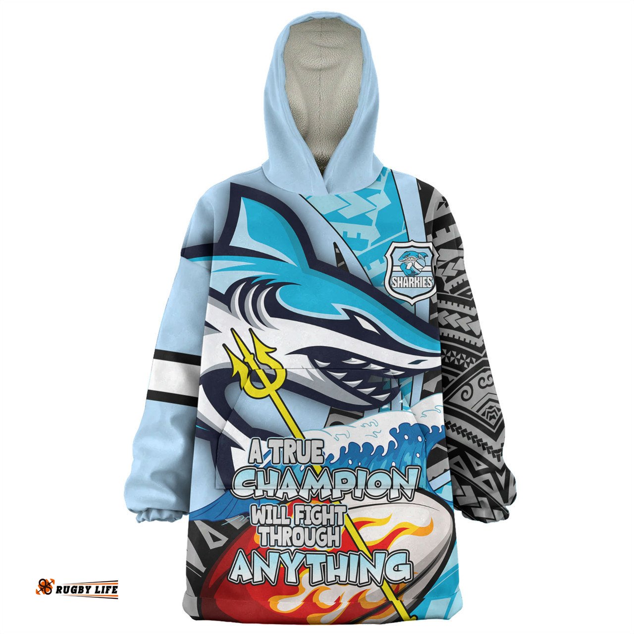 Cronulla Sutherland Sharks Grand Final A True Champion Will Fight Through Anything With Polynesian Patterns Wearable Blanket Hoodie Aussie Oodie