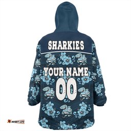 Cronulla Sutherland Sharks Sharkies With Maori Patterns Wearable Blanket Hoodie Aussie Oodie