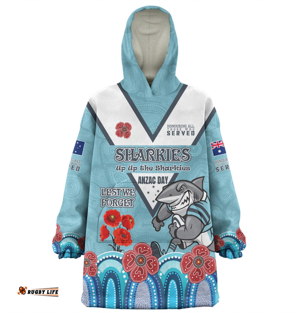 Cronulla Sutherland Sharks Anzac Custom Up Up The Heroes Wearable Blanket Hoodie Aussie Oodie