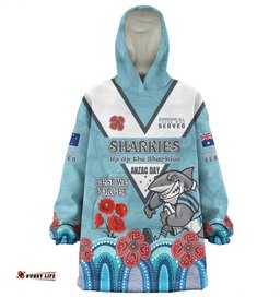 Cronulla Sutherland Sharks Anzac Custom Up Up The Heroes Wearable Blanket Hoodie Aussie Oodie