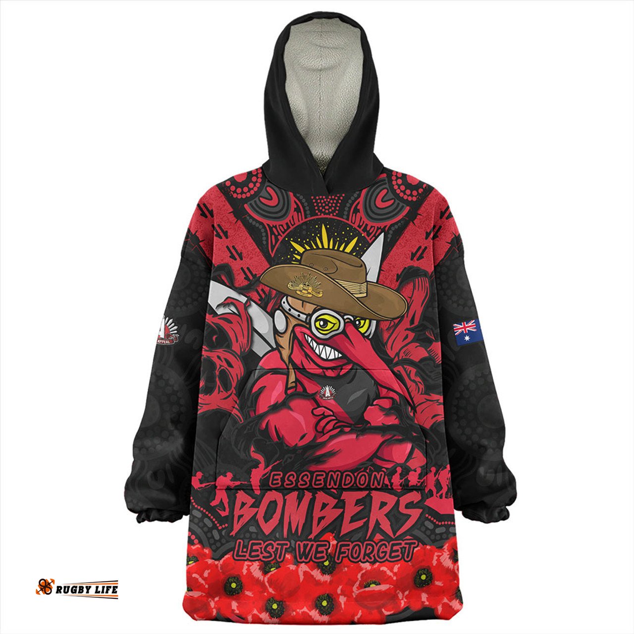 Essendon Ripped Legacy Of The Game The ANZAC Spirit Lives On Wearable Blanket Hoodie Aussie Oodie