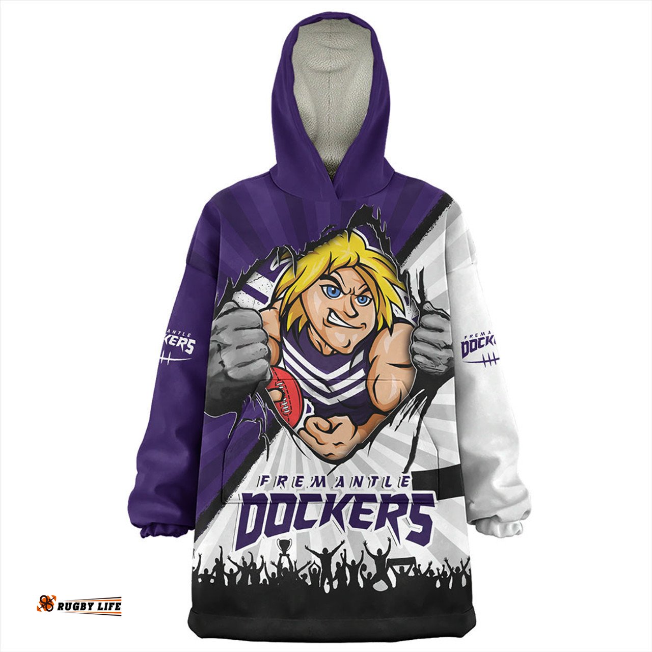 Fremantle Breaking Through Fan Design Wearable Blanket Hoodie Aussie Oodie