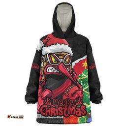 Essendon Santa Scoring Touchdown On Christmas Game Day Wearable Blanket Hoodie Aussie Oodie