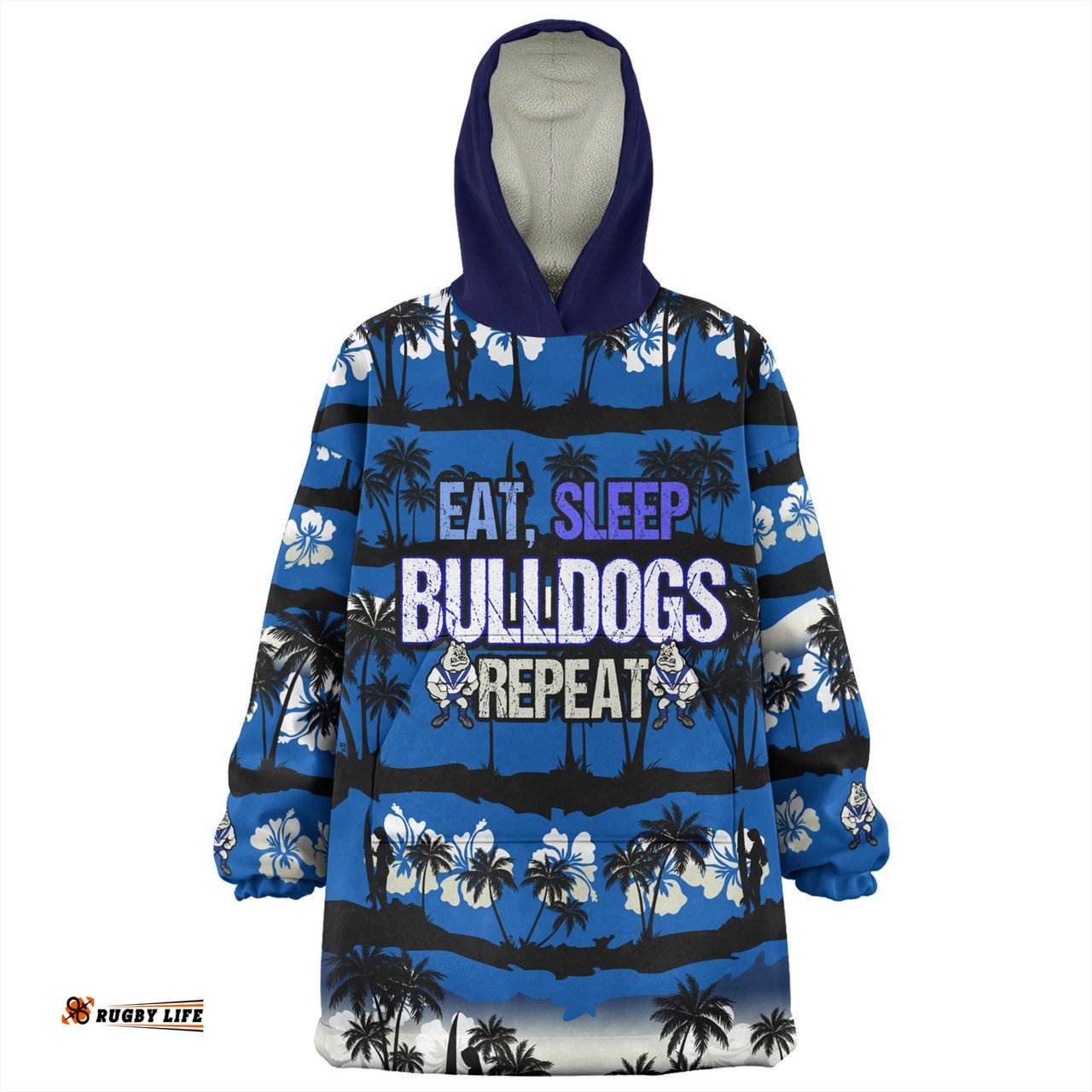 Canterbury Bankstown Bulldogs Eat Sleep Repeat With Tropical Patterns Wearable Blanket Hoodie Aussie Oodie