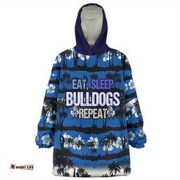 Canterbury Bankstown Bulldogs Eat Sleep Repeat With Tropical Patterns Wearable Blanket Hoodie Aussie Oodie