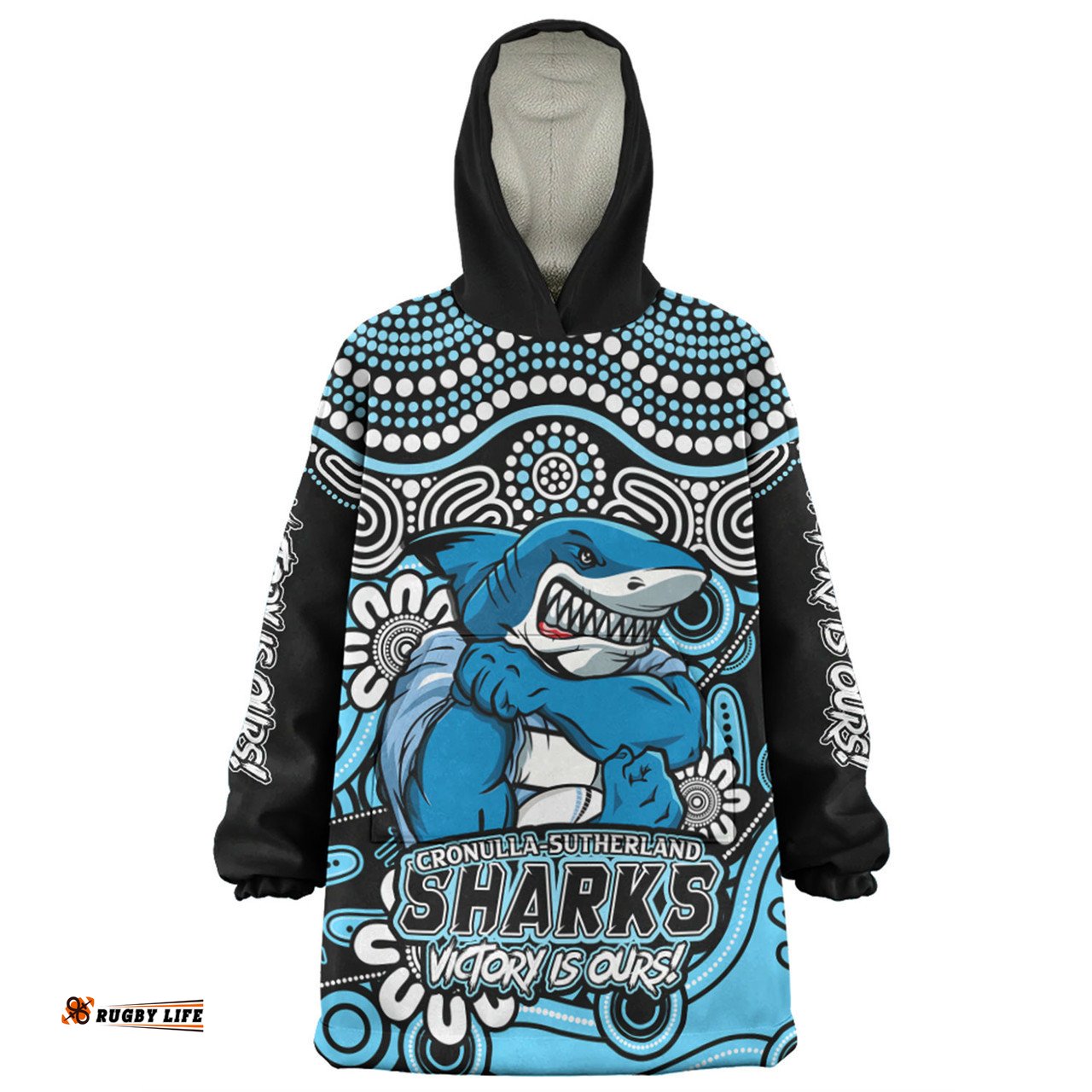 Cronulla Sutherland Sharks Aboriginal Inspired Tough Fan Rugby For Life Wearable Blanket Hoodie Aussie Oodie