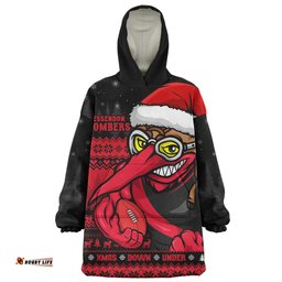 Essendon Merry Christmas Down Under Footy Power Style Wearable Blanket Hoodie Aussie Oodie