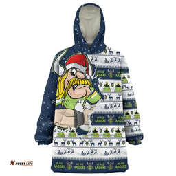 Canberra Raiders Merry Ugly Christmas Our Beloved Team Scratch Style Wearable Blanket Hoodie Aussie Oodie