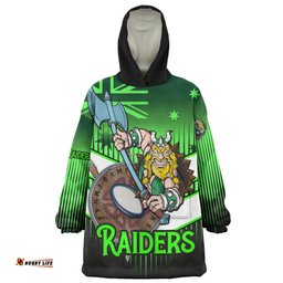 Canberra Raiders Canberra Raiders Mascot With Australia Flag Wearable Blanket Hoodie Aussie Oodie