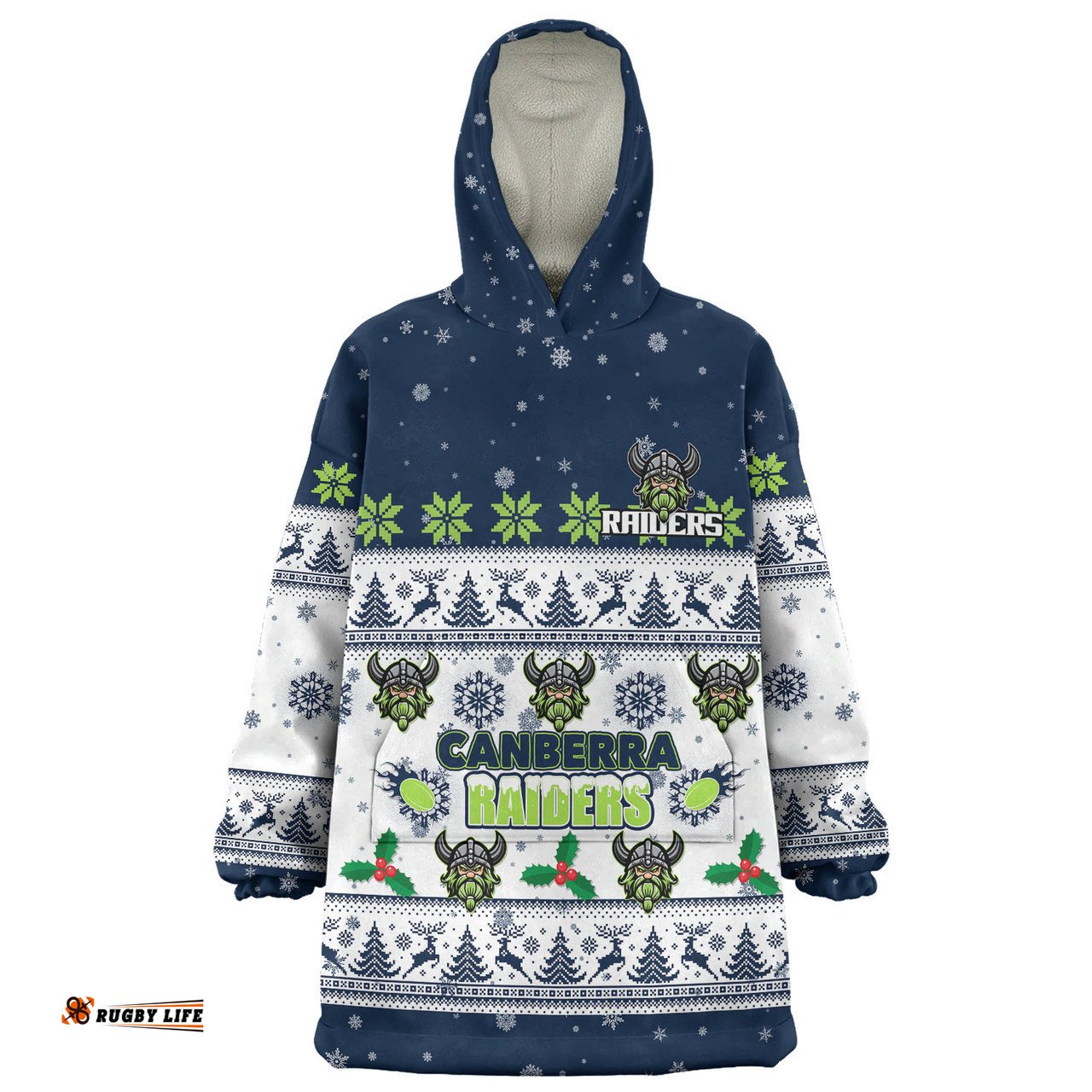 Canberra Raiders Christmas Custom Special Ugly Christmas Wearable Blanket Hoodie Aussie Oodie