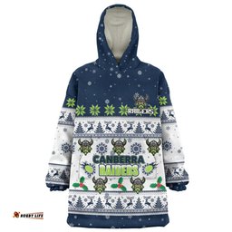 Canberra Raiders Christmas Custom Special Ugly Christmas Wearable Blanket Hoodie Aussie Oodie