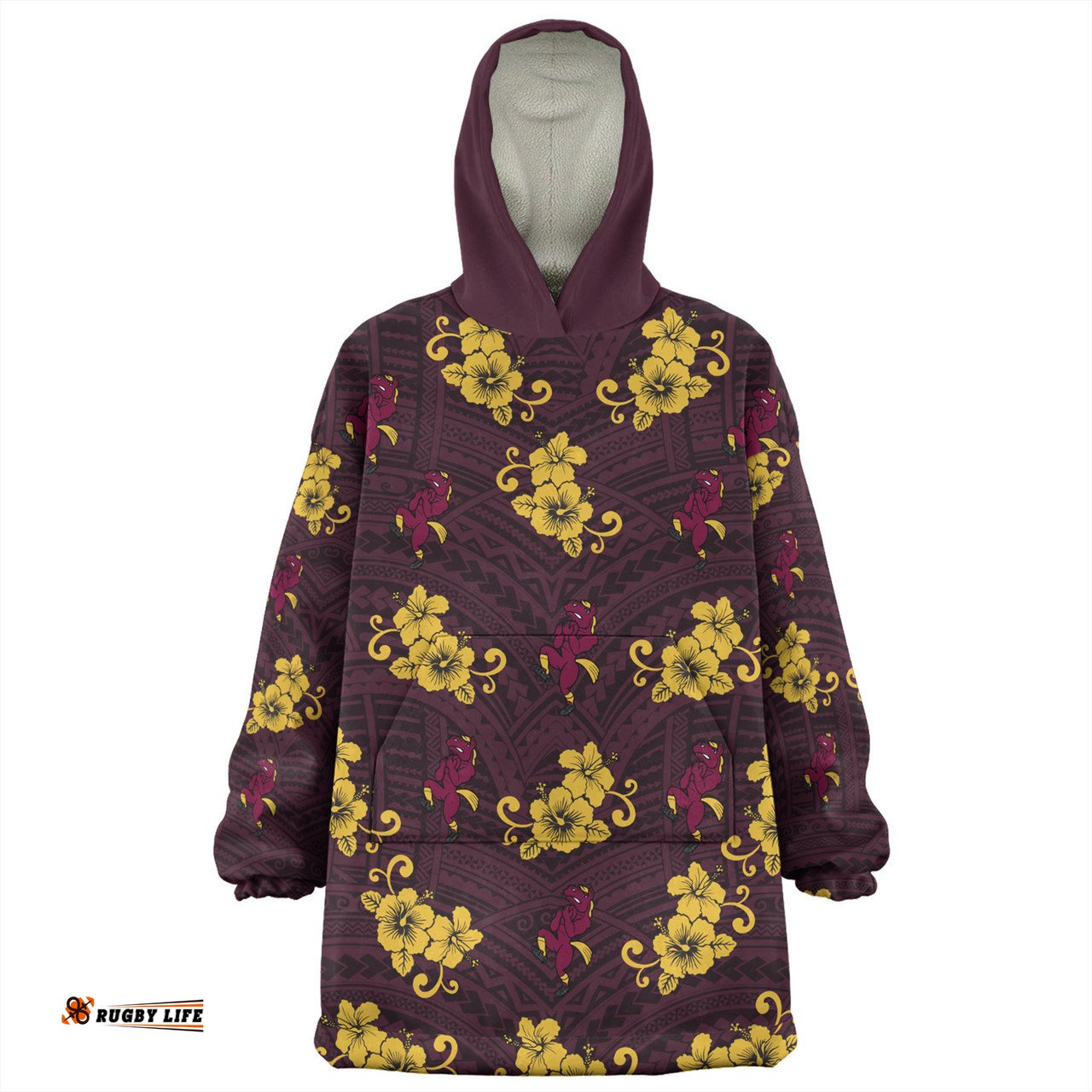 Brisbane Broncos Custom Brisbane Broncos With Maori Patterns Wearable Blanket Hoodie Aussie Oodie