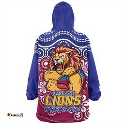 Brisbane Lions Aboriginal Inspired Tough Fan Football For Life Wearable Blanket Hoodie Aussie Oodie