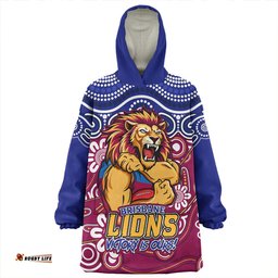 Brisbane Lions Aboriginal Inspired Tough Fan Football For Life Wearable Blanket Hoodie Aussie Oodie