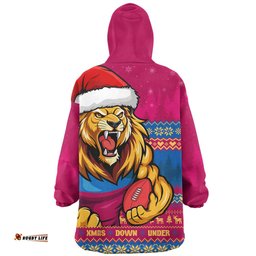 Brisbane Lions Merry Christmas Down Under Footy Power Style Wearable Blanket Hoodie Aussie Oodie