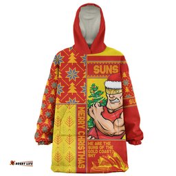 Gold Coast SUNS Merry Christmas Knit Style Festive Spirit Wearable Blanket Hoodie Aussie Oodie