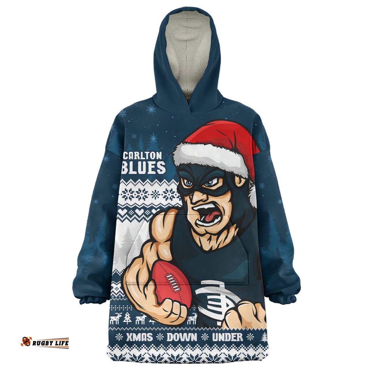 Carlton Merry Christmas Down Under Footy Power Style Wearable Blanket Hoodie Aussie Oodie