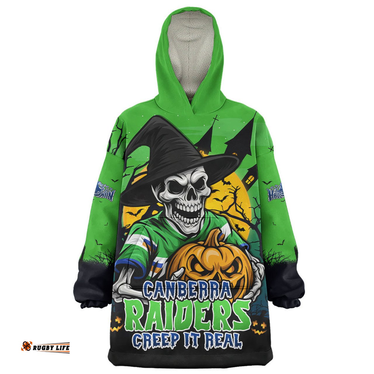 Canberra Raiders Dark Moon Rugby Halloween Battle Edition Wearable Blanket Hoodie Aussie Oodie