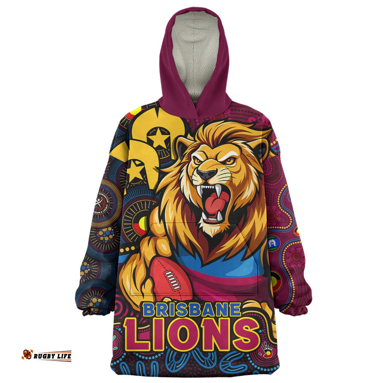 Brisbane Lions NAIDOC Spirit Of Country Wearable Blanket Hoodie Aussie Oodie