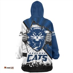 Geelong Cats Breaking Through Fan Design Wearable Blanket Hoodie Aussie Oodie