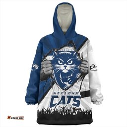 Geelong Cats Breaking Through Fan Design Wearable Blanket Hoodie Aussie Oodie