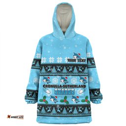 Cronulla Sutherland Sharks Christmas Custom Special Ugly Christmas Wearable Blanket Hoodie Aussie Oodie