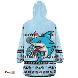 Cronulla Sutherland Sharks Christmas Custom Ugly Xmas And Aboriginal Patterns For Die Hard Fan Wearable Blanket Hoodie Aussie Oodie