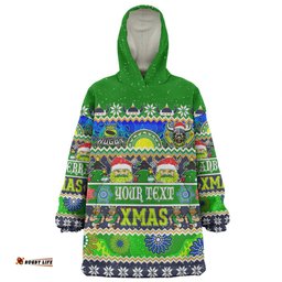 Canberra Raiders Christmas Aboriginal Custom Indigenous Knitted Ugly Xmas Style Wearable Blanket Hoodie Aussie Oodie