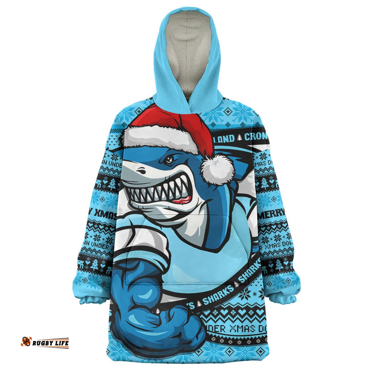 Cronulla Sutherland Sharks Ugly Knit Style For Christmas Game Fans Wearable Blanket Hoodie Aussie Oodie
