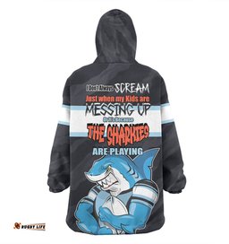 Cronulla Sutherland Sharks Father's Day Screaming Dad and Crazy Fan Wearable Blanket Hoodie Aussie Oodie