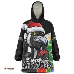 Collingwood Santa Scoring Touchdown On Christmas Game Day Wearable Blanket Hoodie Aussie Oodie