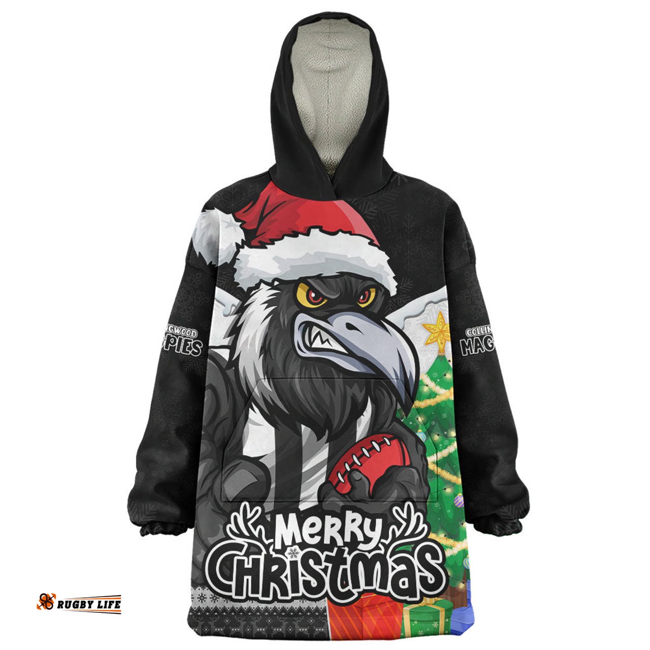 Collingwood Santa Scoring Touchdown On Christmas Game Day Wearable Blanket Hoodie Aussie Oodie