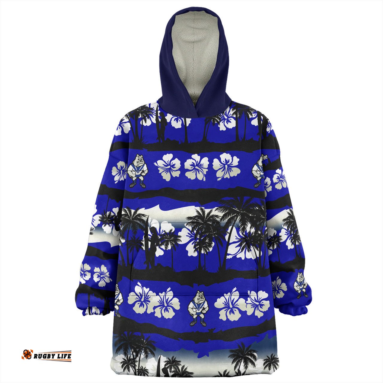Canterbury Bankstown Bulldogs Tropical Hibiscus and Coconut Trees Wearable Blanket Hoodie Aussie Oodie
