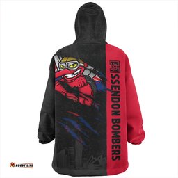 Essendon Burning Passion Of Power Scratch Style Wearable Blanket Hoodie Aussie Oodie