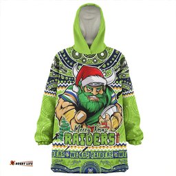 Canberra Raiders Aboriginal Xmas Special Ugly Christmas Style Wearable Blanket Hoodie Aussie Oodie