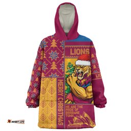 Brisbane Lions Merry Christmas Knit Style Festive Spirit Wearable Blanket Hoodie Aussie Oodie