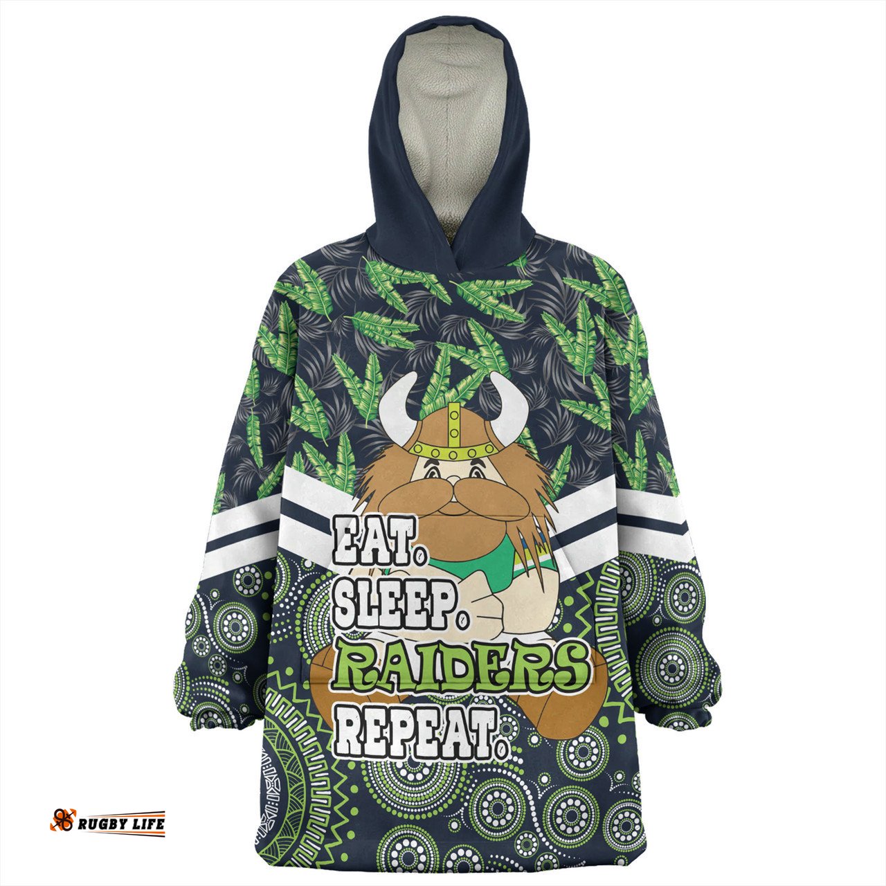 Canberra Raiders Tropical Patterns And Dot Painting Eat Sleep Rugby Repeat Wearable Blanket Hoodie Aussie Oodie