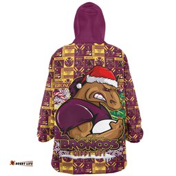 Brisbane Broncos Merry Ugly Christmas Comic Style Wearable Blanket Hoodie Aussie Oodie