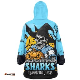 Cronulla Sutherland Sharks Dark Moon Rugby Halloween Battle Edition Wearable Blanket Hoodie Aussie Oodie
