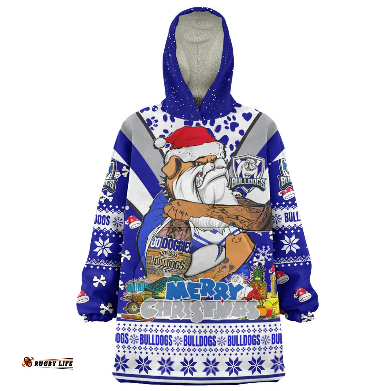 Canterbury Bankstown Bulldogs Christmas Custom Bulldogs Santa Aussie Big Things Wearable Blanket Hoodie Aussie Oodie