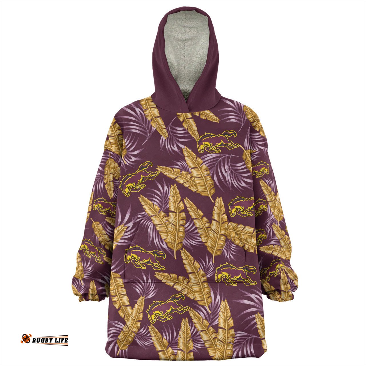 Brisbane Broncos Custom Tropical Patterns Brisbane Broncos Wearable Blanket Hoodie Aussie Oodie