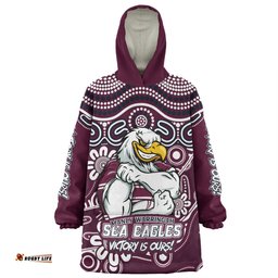 Manly Warringah Sea Eagles Aboriginal Inspired Tough Fan Rugby For Life Ver 2.0 Wearable Blanket Hoodie Aussie Oodie