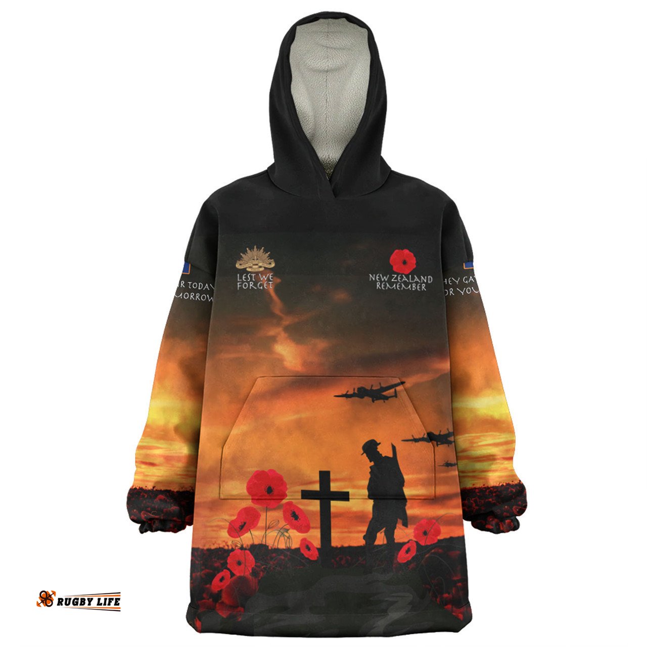 New Zealand Warriors Anzac Day New Zealand Warriors Remember Orange Wearable Blanket Hoodie Aussie Oodie