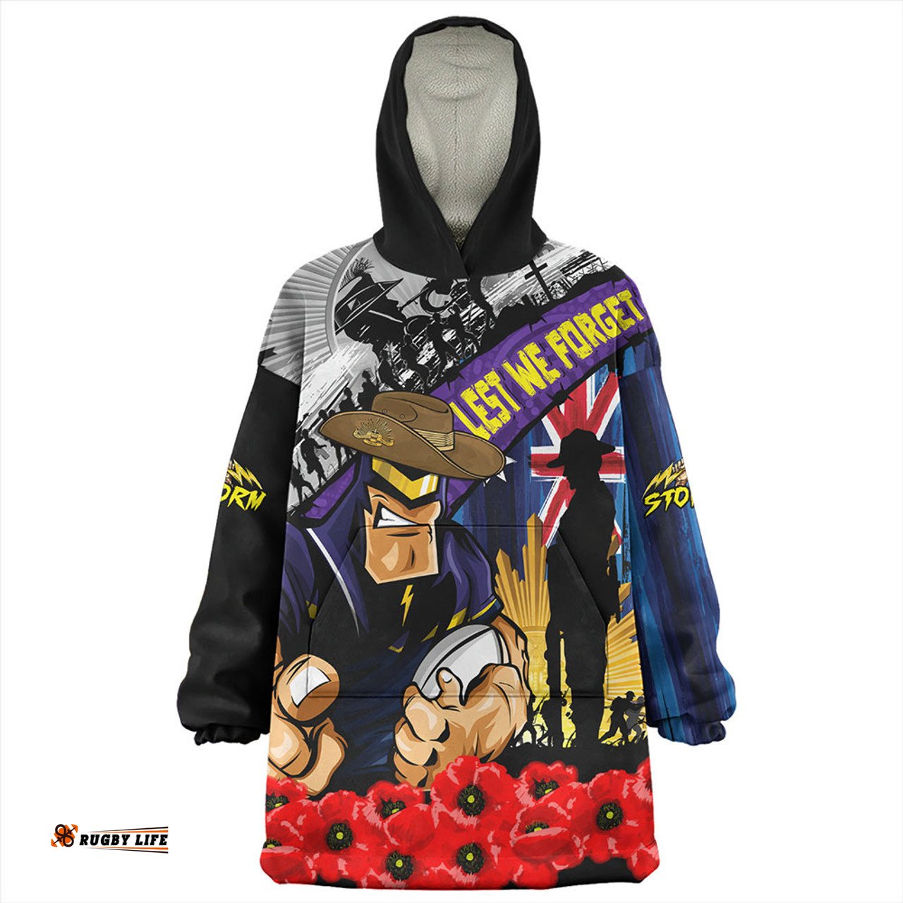Melbourne Storm United In Spirit Anzac Day Tribute Wearable Blanket Hoodie Aussie Oodie