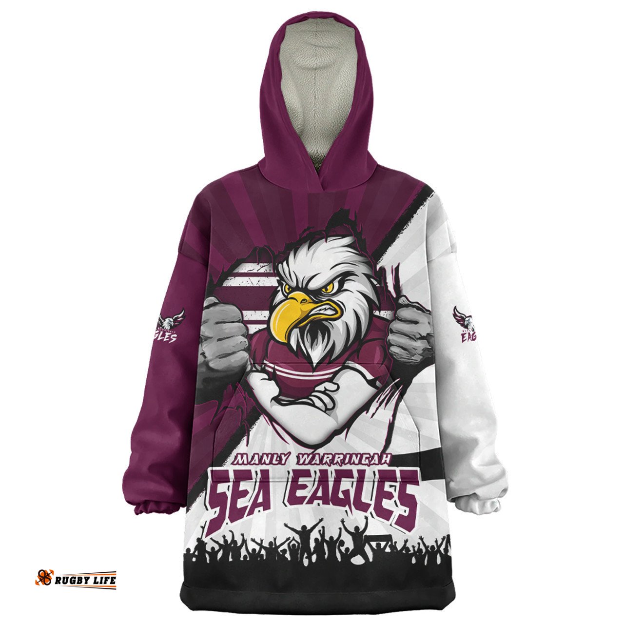 Manly Warringah Sea Eagles Fearless Soul Series Wearable Blanket Hoodie Aussie Oodie