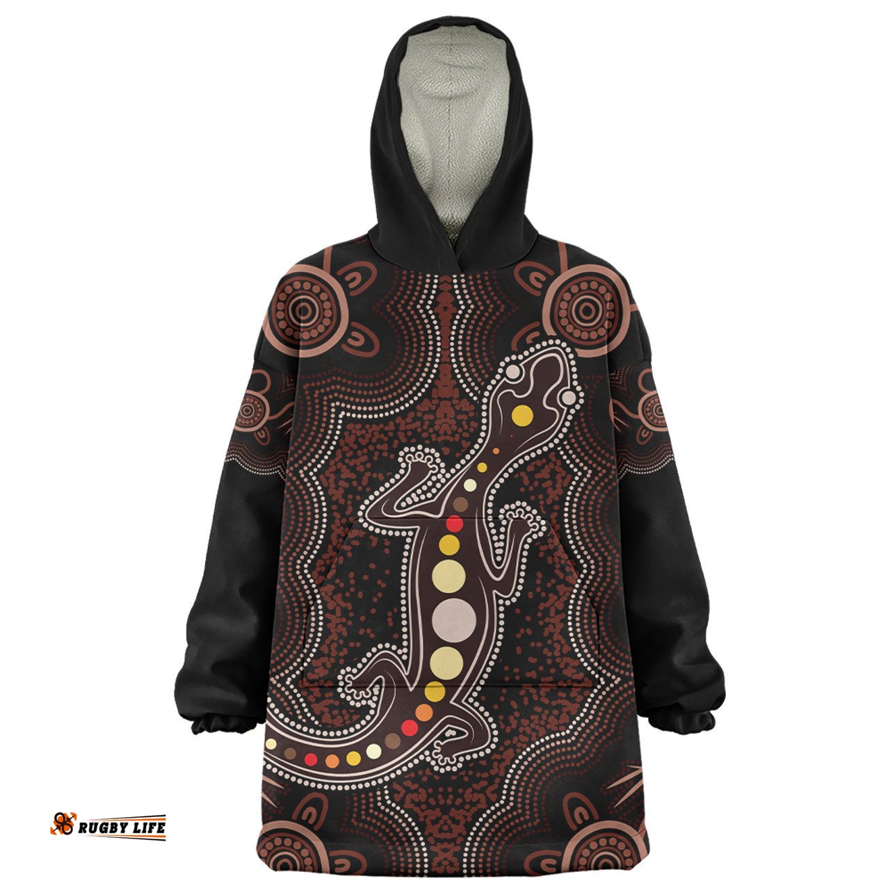 Indigenous Australian Aboriginal Aboriginal Gecko Dreaming Path Wearable Blanket Hoodie Aussie Oodie