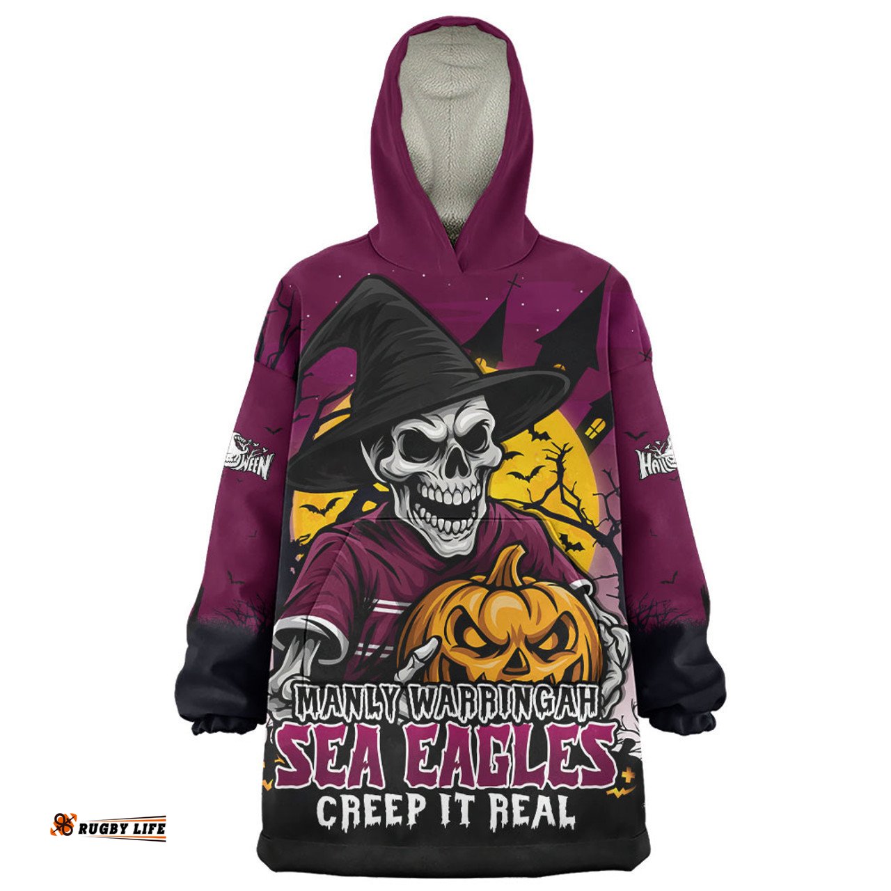 Manly Warringah Sea Eagles Dark Moon Rugby Halloween Battle Edition Wearable Blanket Hoodie Aussie Oodie
