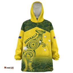 Indigenous Australian Aboriginal Dreamtime Kangaroo Australia Pride Wearable Blanket Hoodie Aussie Oodie